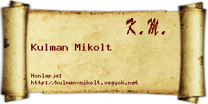 Kulman Mikolt névjegykártya